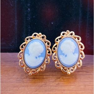 Monet Clip On Cameo Earrings